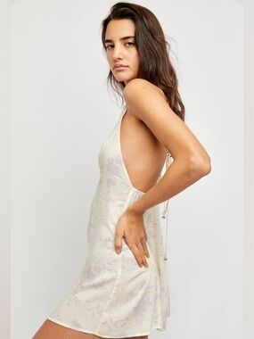 Free People Cream Mini Dress with Lavender Floral and Open Tie Back